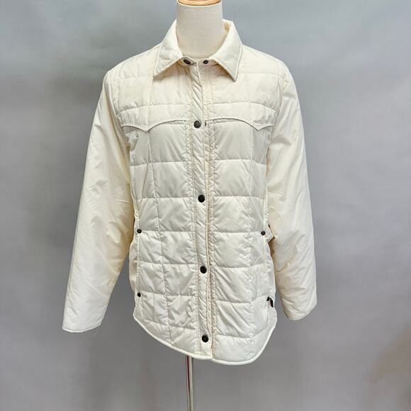 Woolrich Moccasin ivory quilted puffer chore jacket size Women's Large shacket - Picture 12 of 14